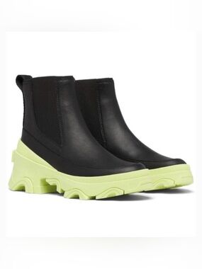 Sorel Brex Chelsea Boot Black Waterproof Lime Green Platform Sole 7